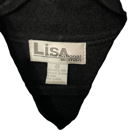 VTG Lisa International Women's Vest  Boiled Wool Black Full Zip 90s Classic 2X - Picture 5 of 8
